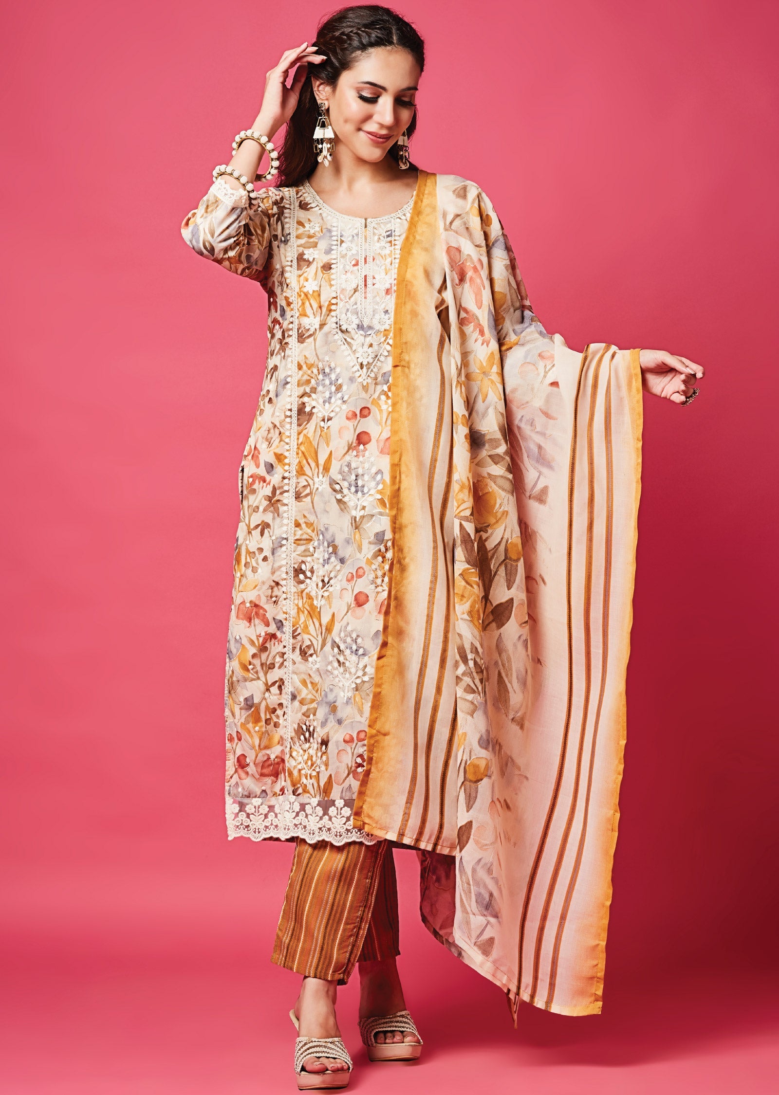 Beige Cotton Straight Cut Suit