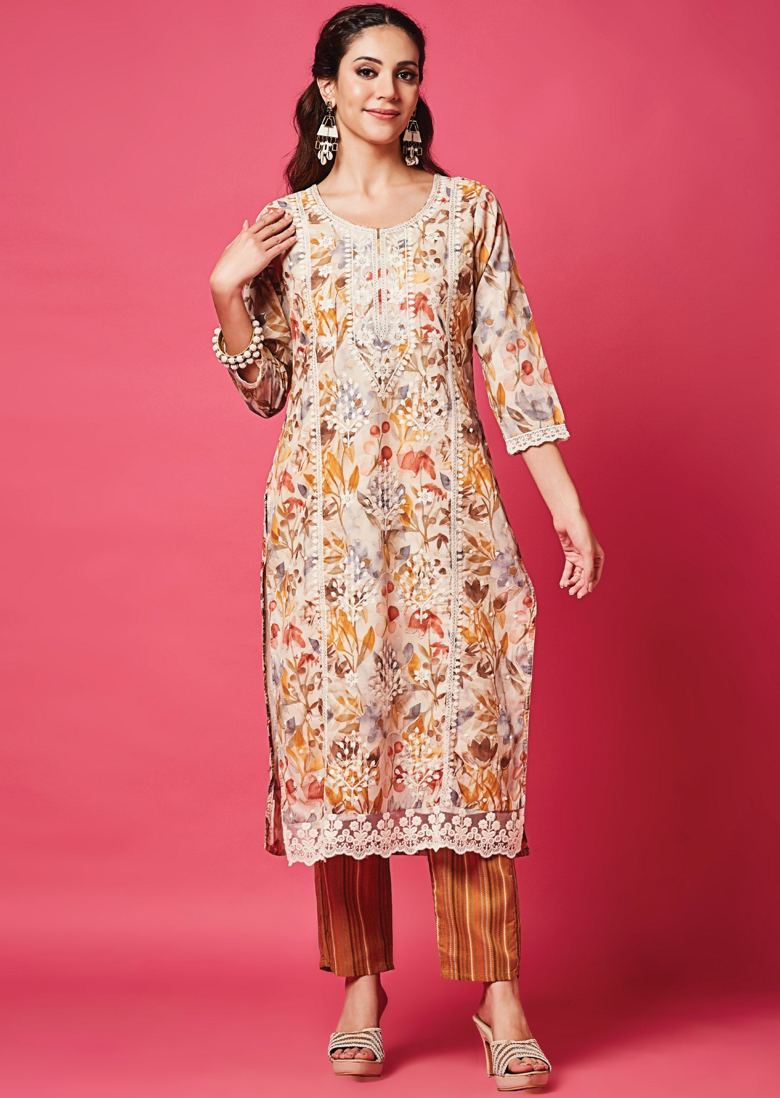 Beige Cotton Straight Cut Suit