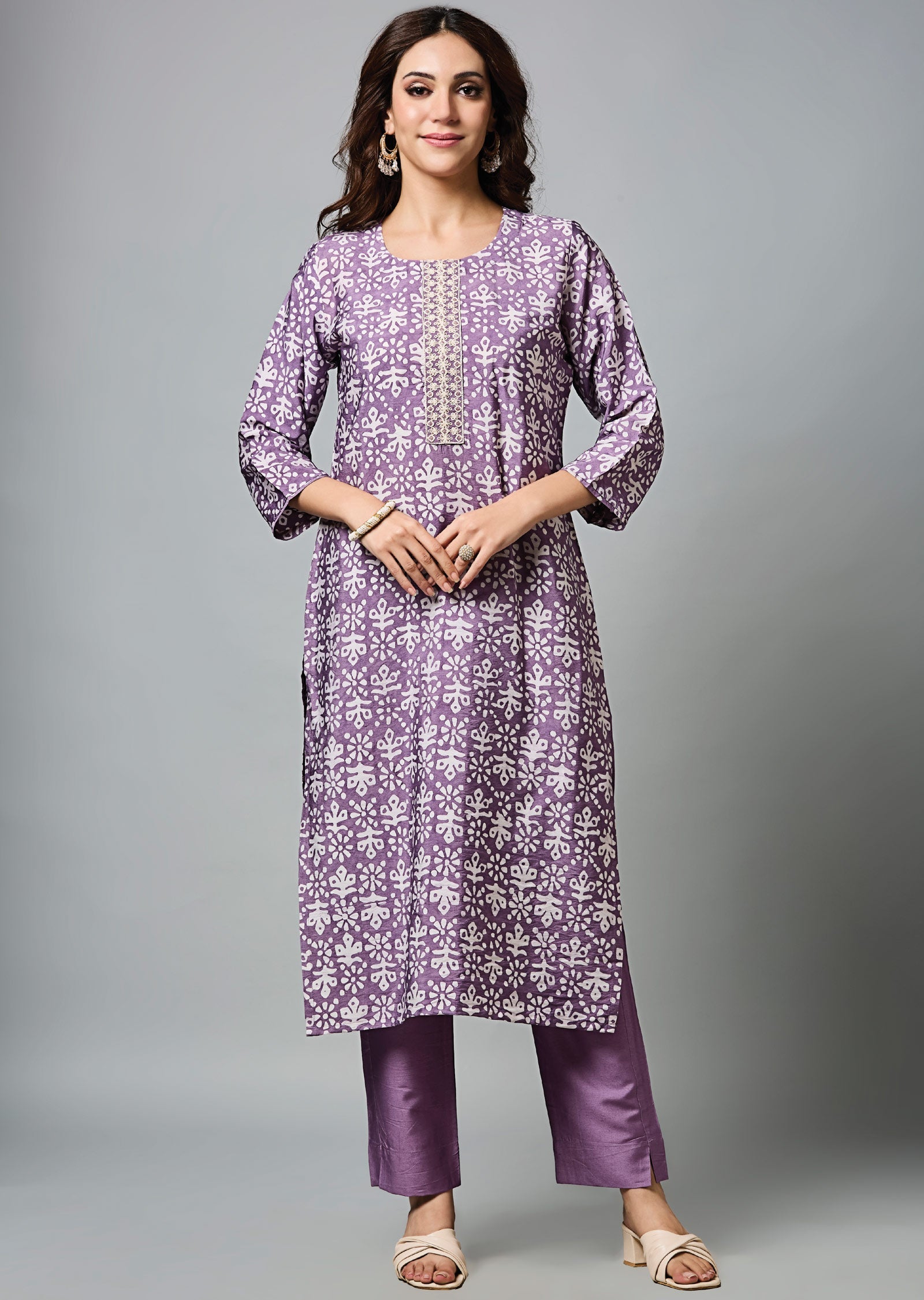 Lavender Chanderi Straight Cut Suit