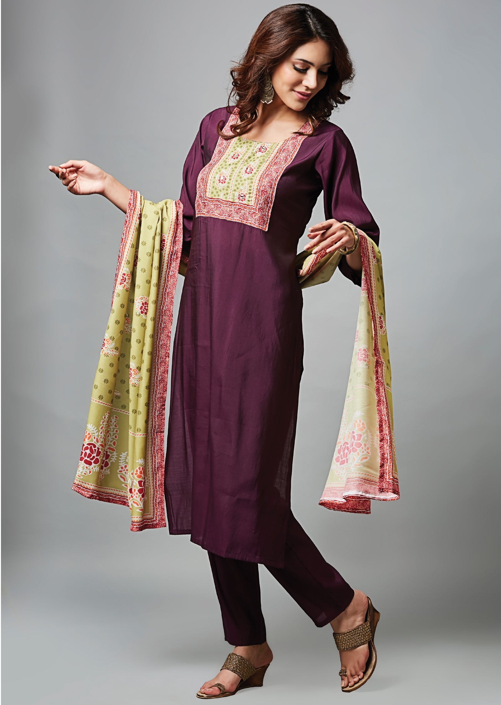 Wine Soft Silk Straight Cut Suit