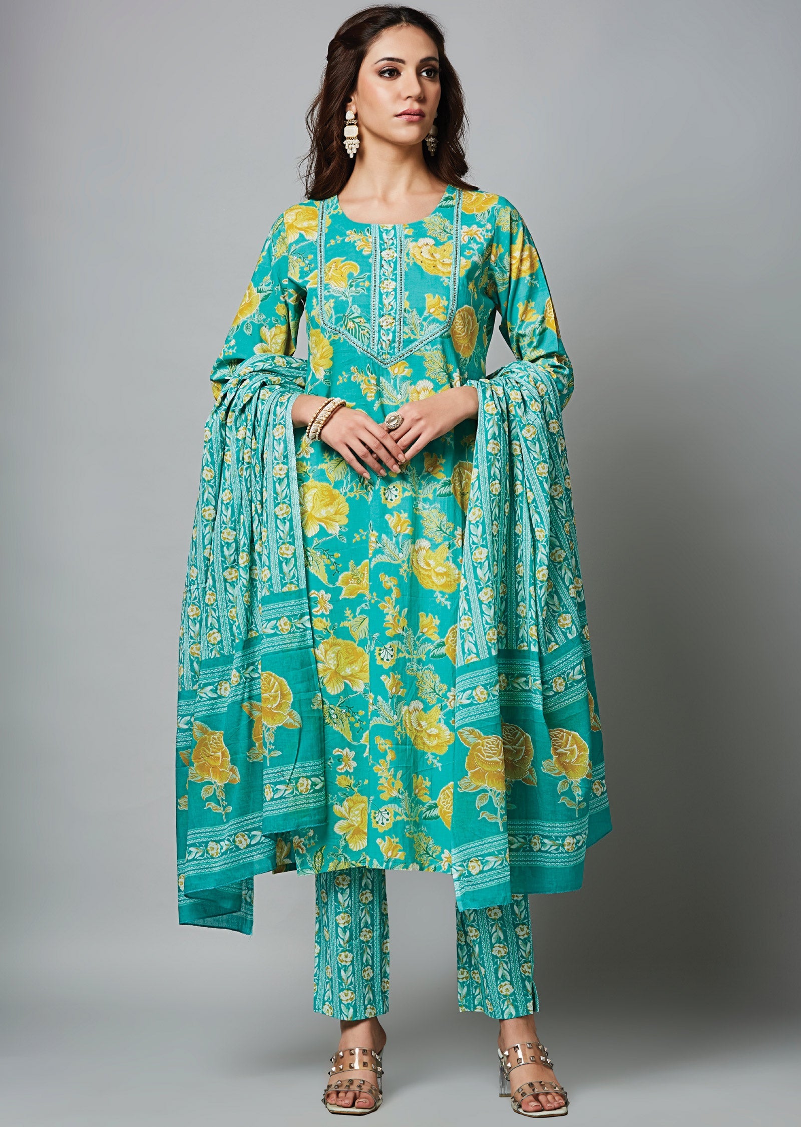 Sea Green Cotton Straight Cut Suit