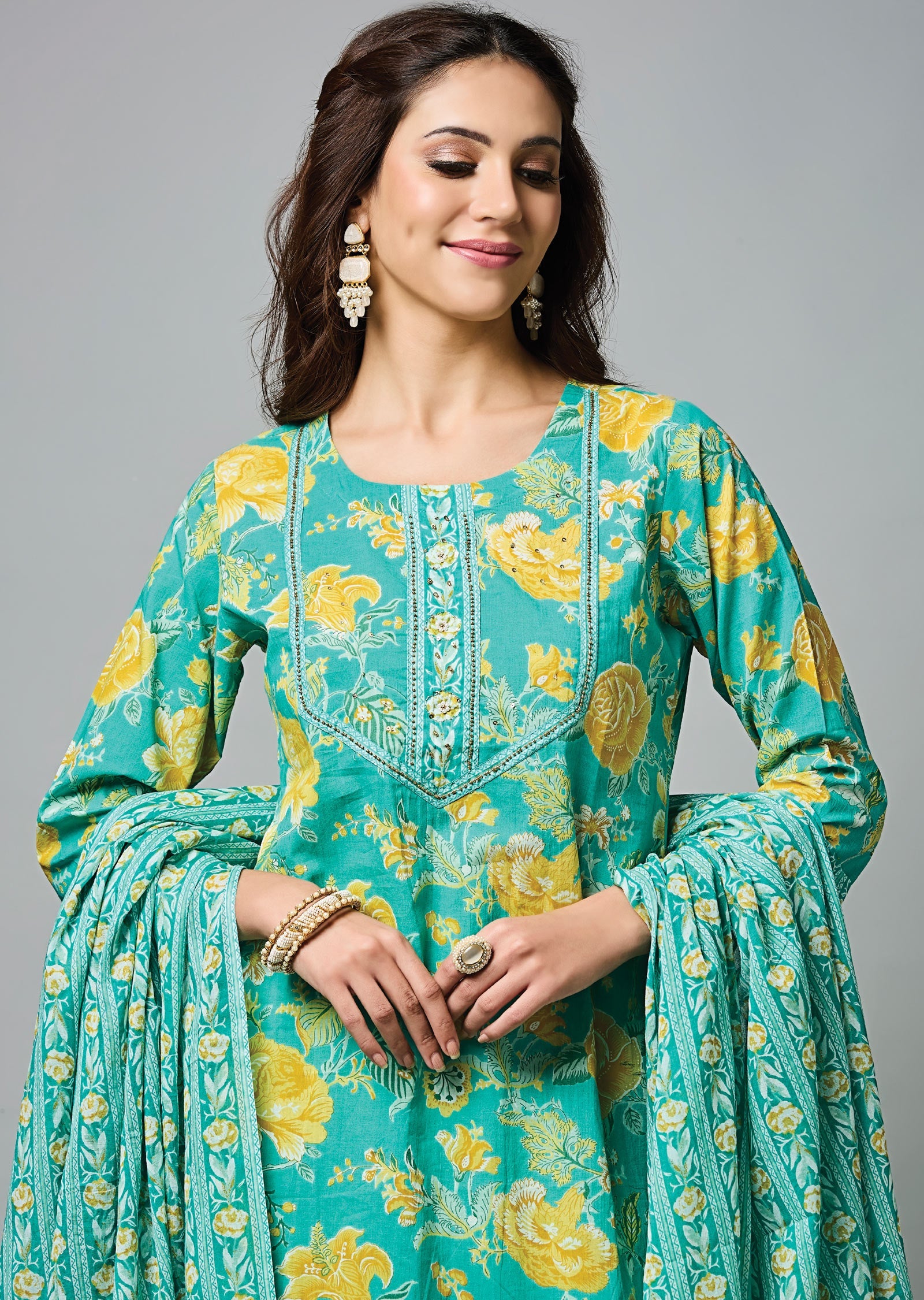 Sea Green Cotton Straight Cut Suit