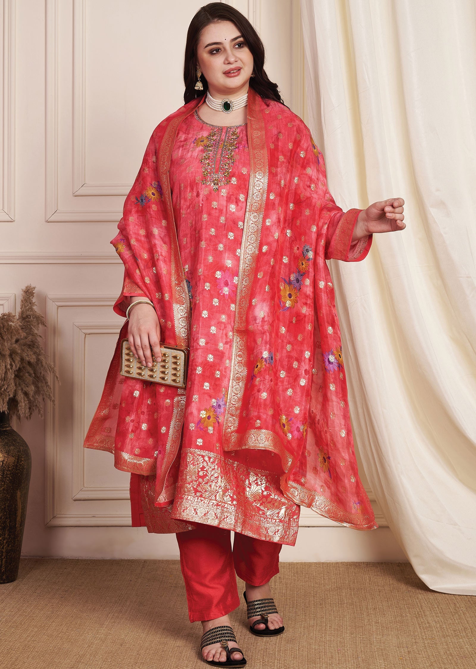 Pink Banarasi Dola Silk Straight Cut Suit