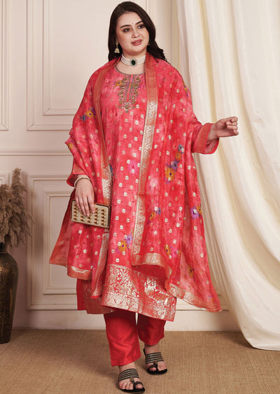 Pink Banarasi Dola Silk Straight Cut Suit