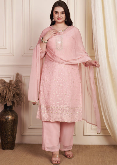 Dark Peach Georgette Straight Cut Suit
