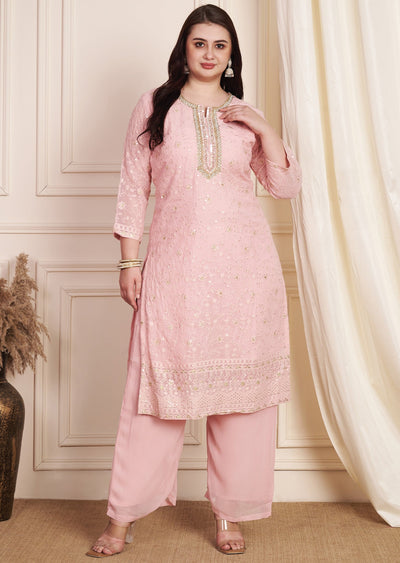 Dark Peach Georgette Straight Cut Suit