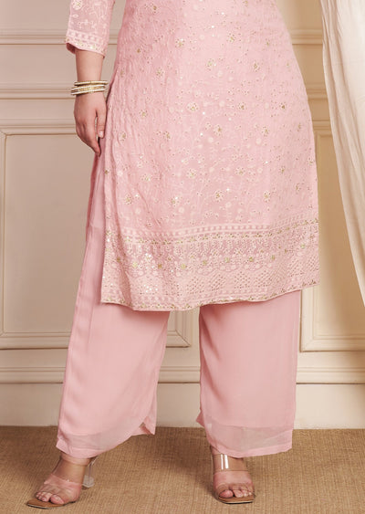 Dark Peach Georgette Straight Cut Suit