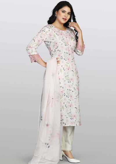 Light Beige Linen Cotton Embroidered Straight cut suits