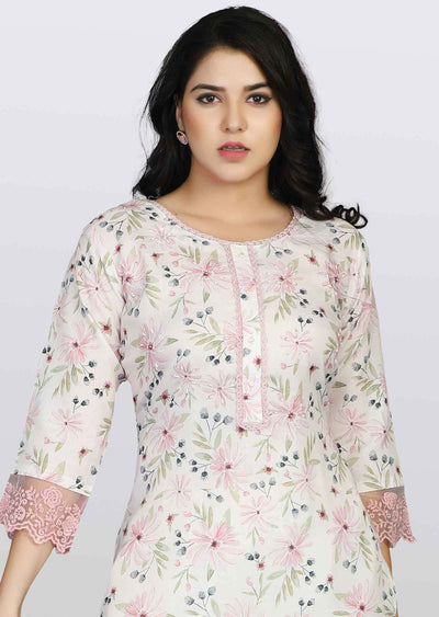 Light Beige Linen Cotton Embroidered Straight cut suits