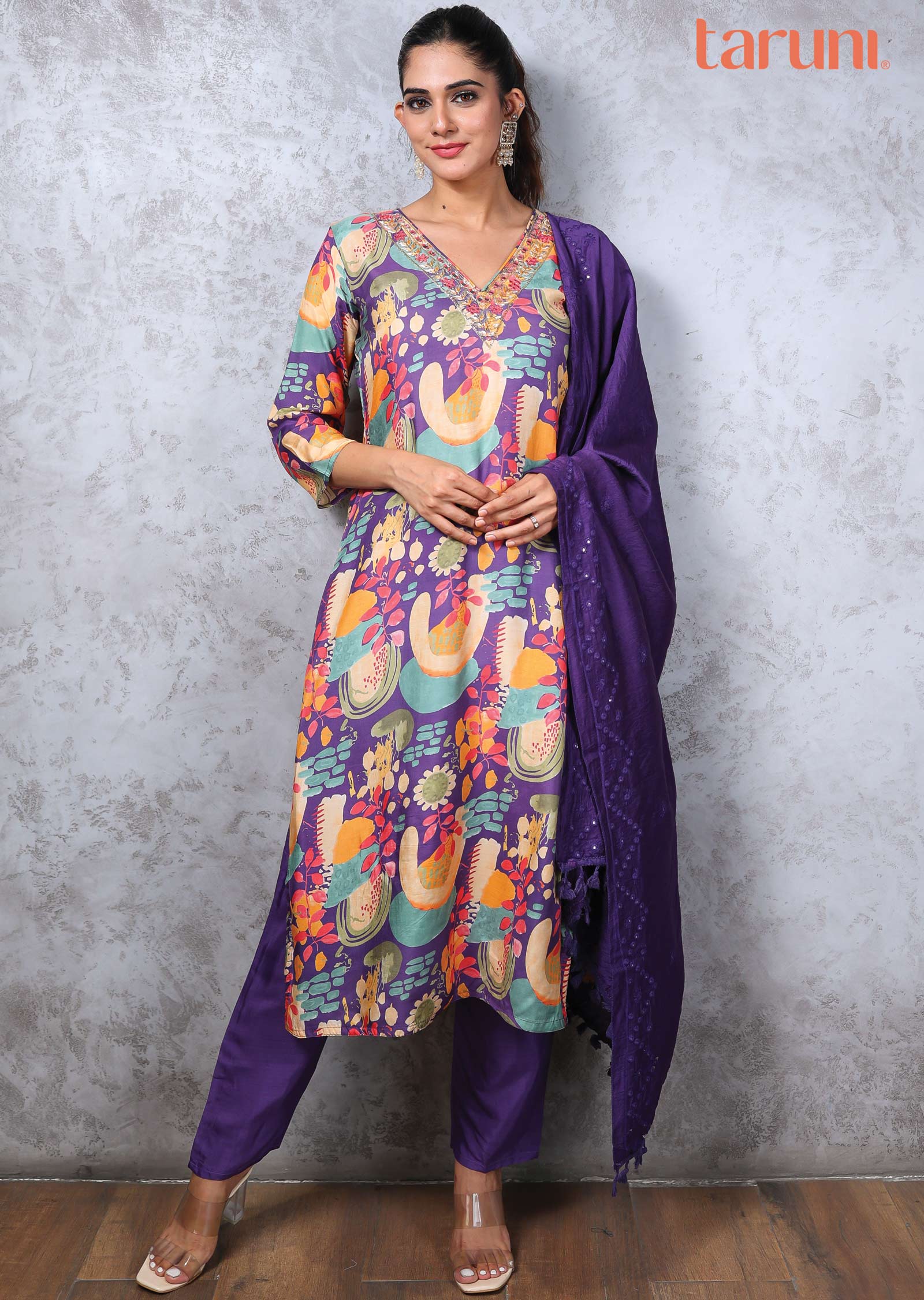 Light Purple Modal Zardosi & Embroidered Straight cut suits