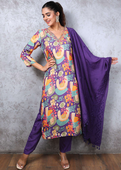 Light Purple Modal Zardosi & Embroidered Straight cut suits