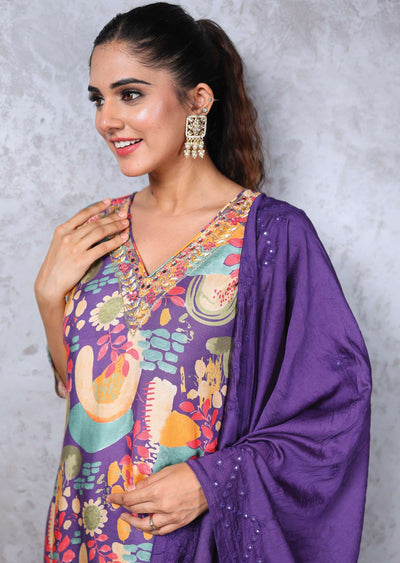 Light Purple Modal Zardosi & Embroidered Straight cut suits
