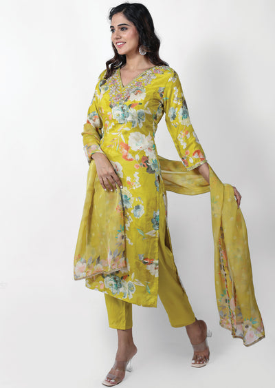 Mustard Modal Printed Straight cut suits