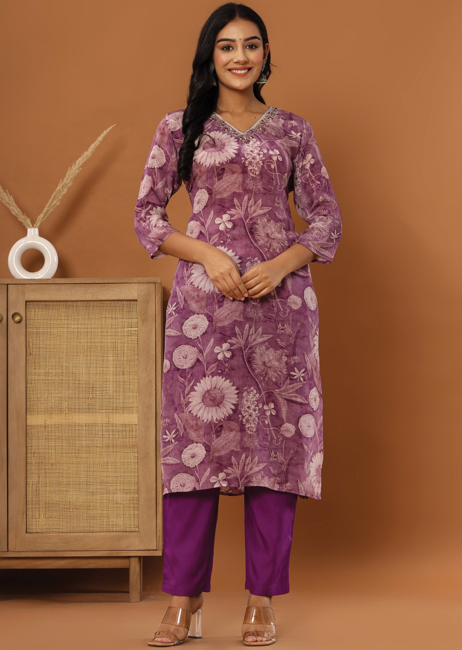 Lavender Crepe Straight cut suits