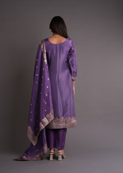 Dark Mouve Banaras Straight cut suits