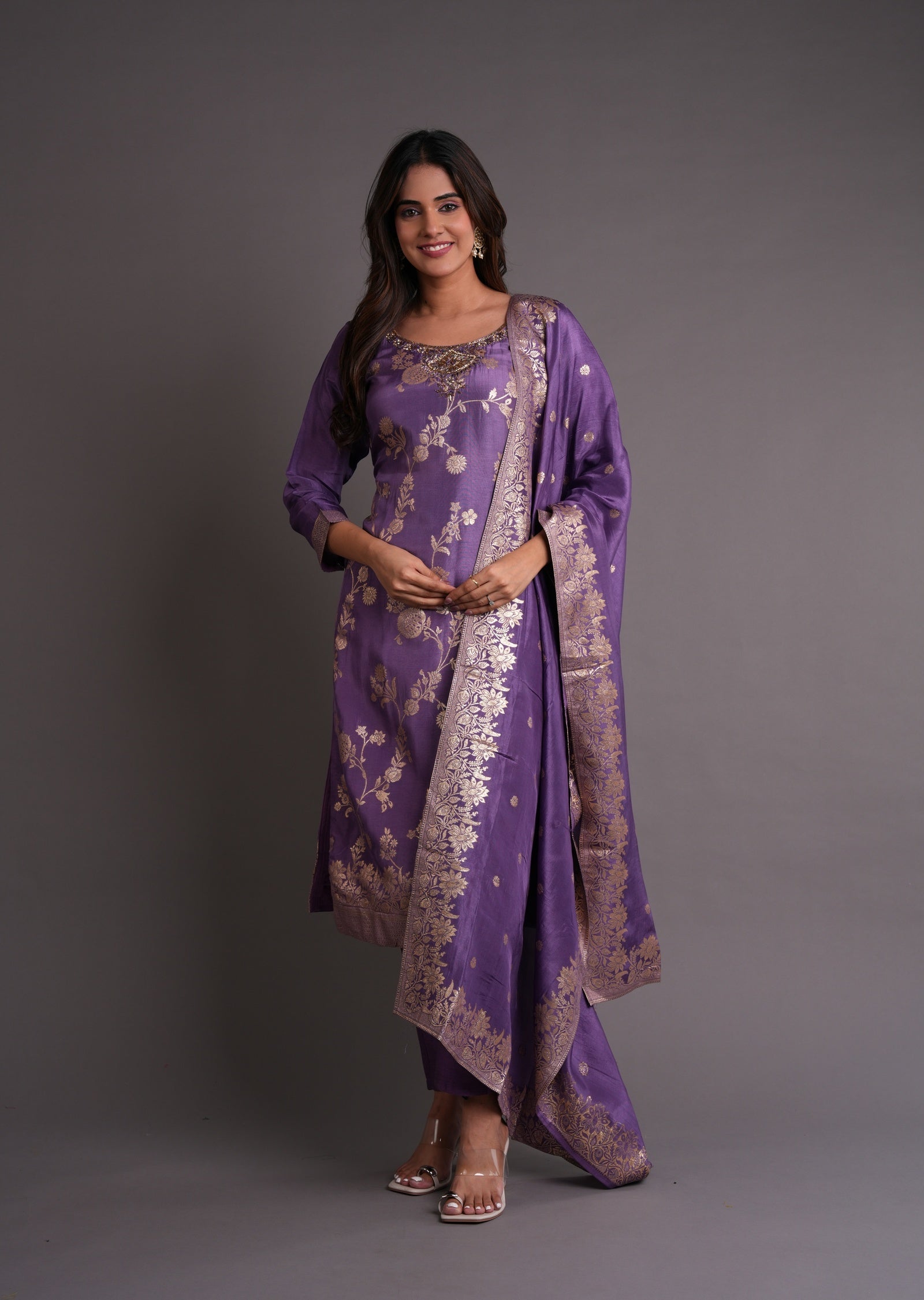 Dark Mouve Banaras Straight cut suits