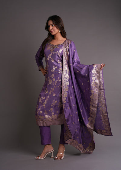 Dark Mouve Banaras Straight cut suits