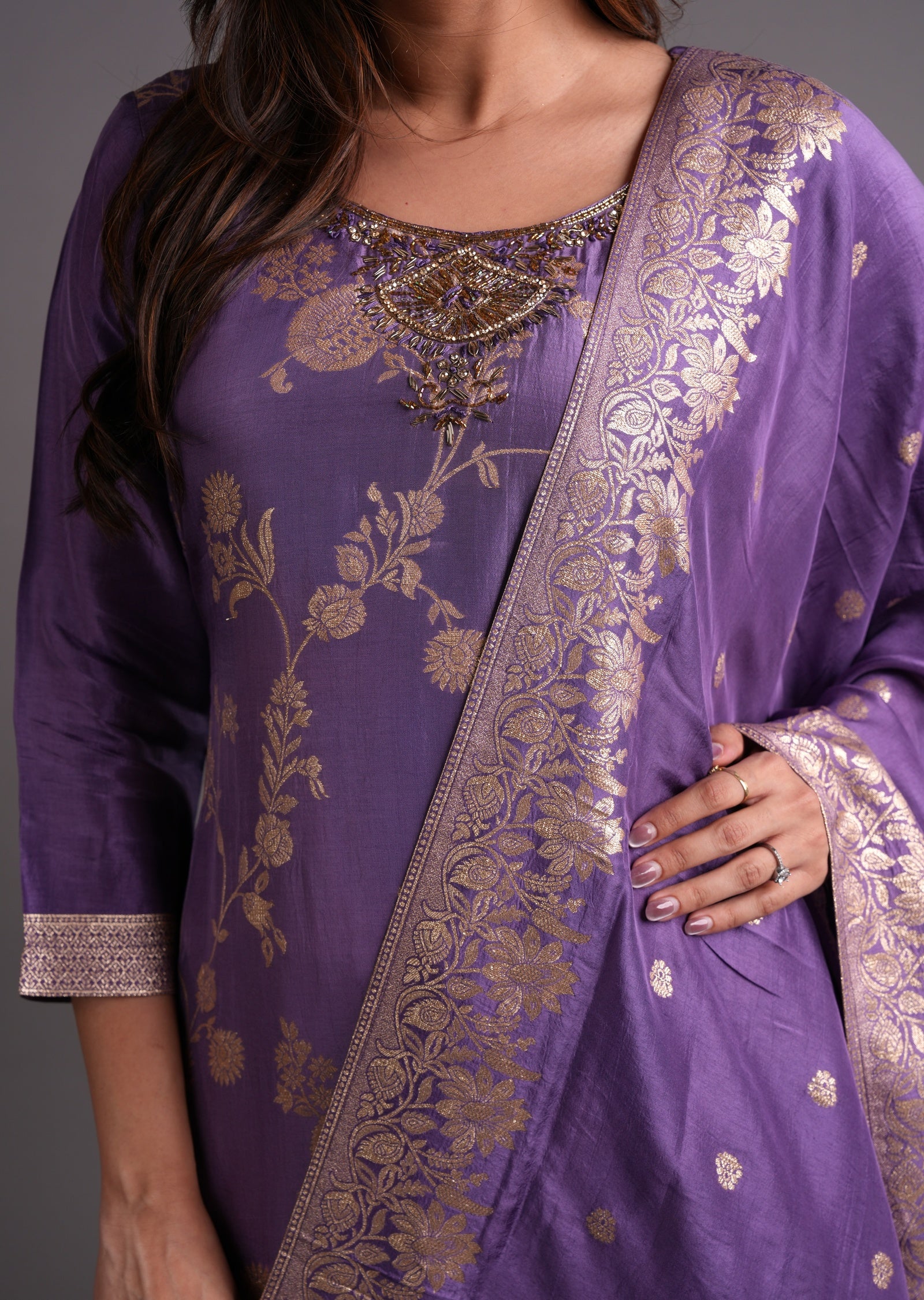 Dark Mouve Banaras Straight cut suits