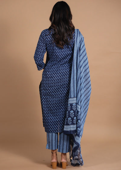 Indigo Blue Cotton Straight cut suits