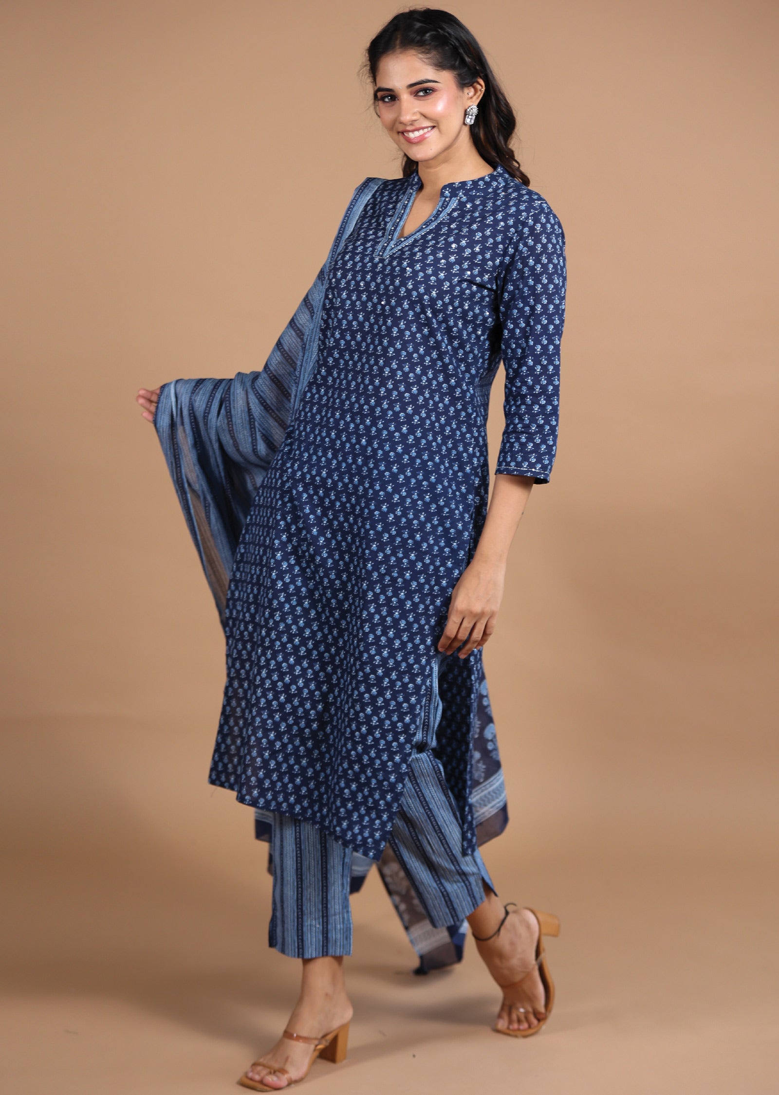 Indigo Blue Cotton Straight cut suits