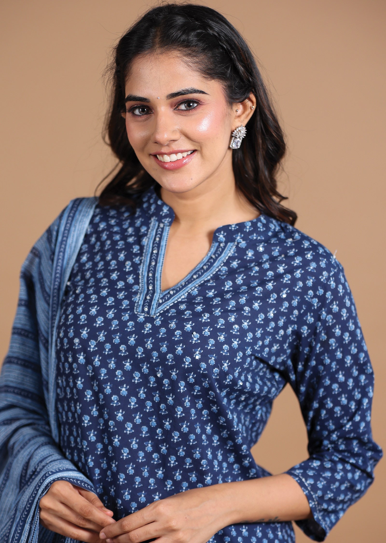 Indigo Blue Cotton Straight cut suits