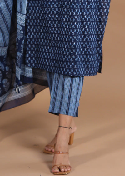 Indigo Blue Cotton Straight cut suits