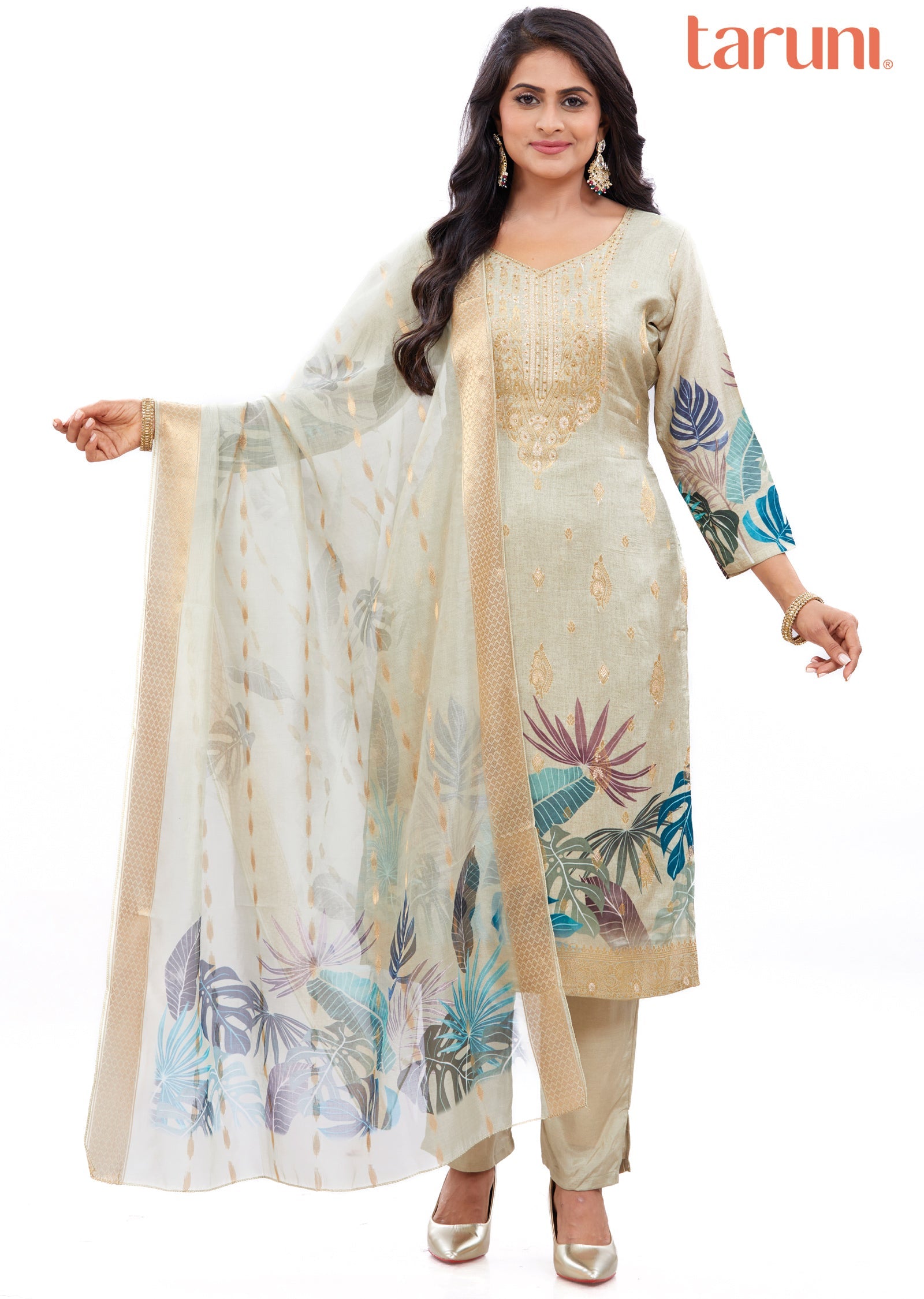 Light Dusty Green Banaras Silk Kurti with Stone Detailing