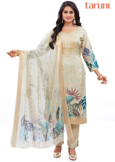 Light Dusty Green Banaras Silk Kurti with Stone Detailing