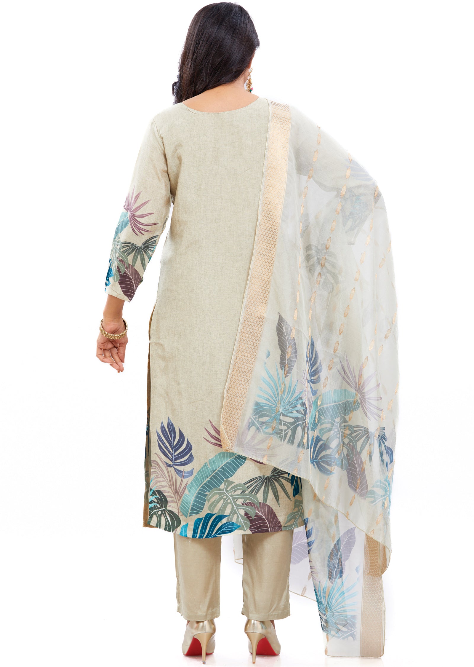 Light Dusty Green Banaras Silk Kurti with Stone Detailing