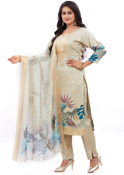 Light Dusty Green Banaras Silk Kurti with Stone Detailing