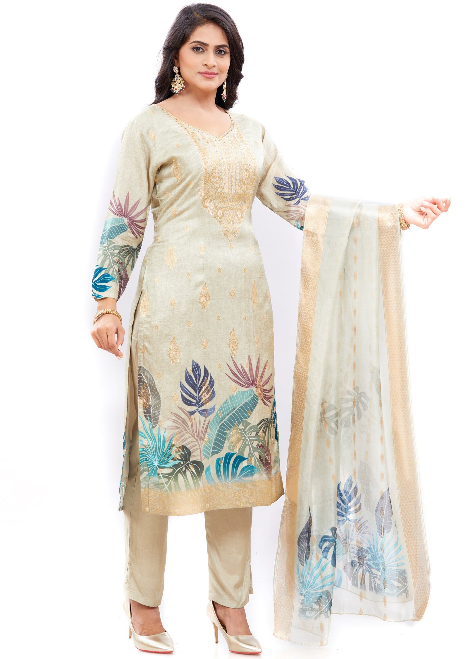 Light Dusty Green Banaras Silk Kurti with Stone Detailing