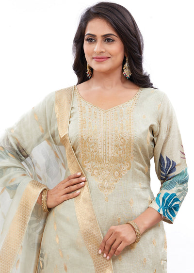 Light Dusty Green Banaras Silk Kurti with Stone Detailing