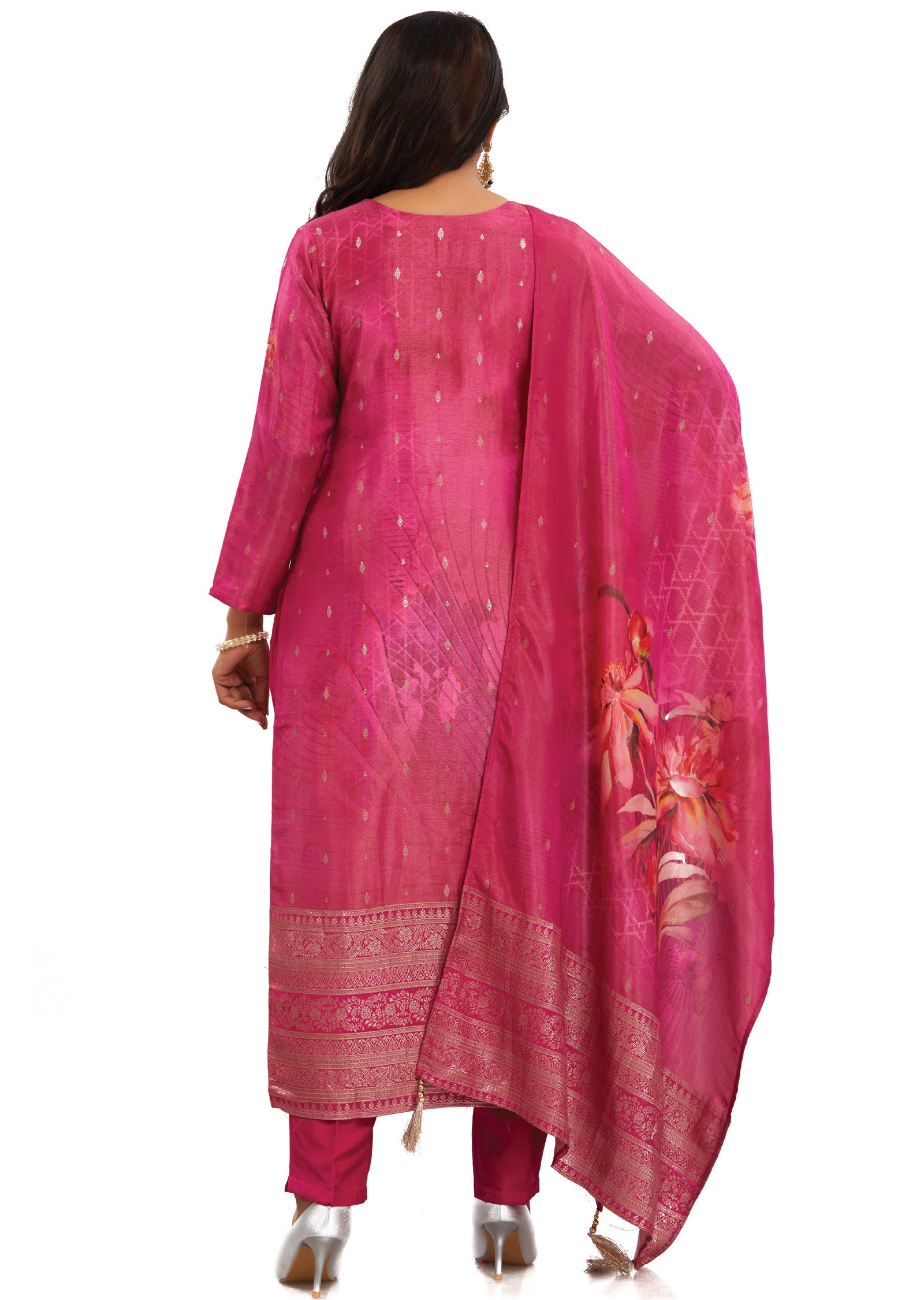 Rani Pink Banaras Tissue Kurti with Zardosi Work