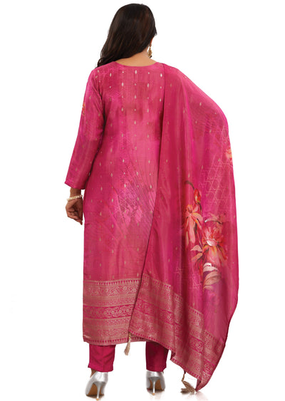 Rani Pink Banaras Tissue Kurti with Zardosi Work