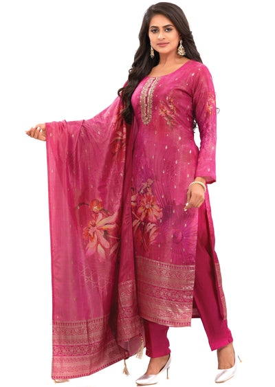 Rani Pink Banaras Tissue Kurti with Zardosi Work