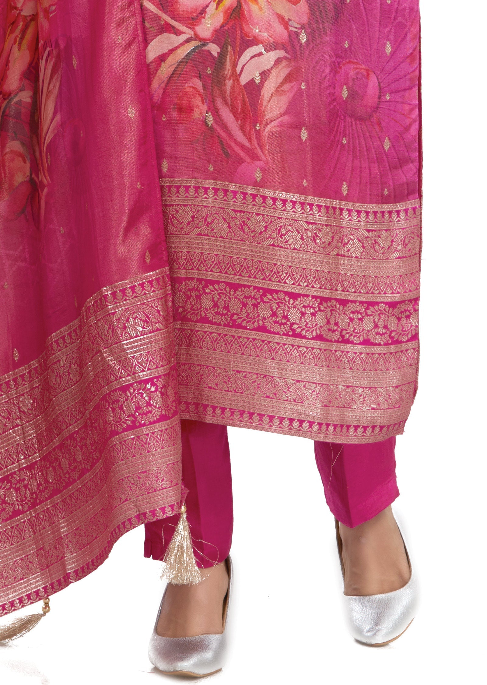 Rani Pink Banaras Tissue Kurti with Zardosi Work