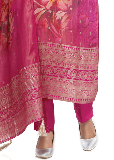 Rani Pink Banaras Tissue Kurti with Zardosi Work