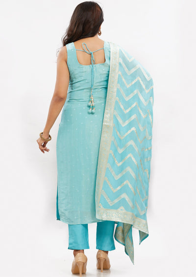 Light Blue Tissue Silk Kurti with Mirror & Sequence Work