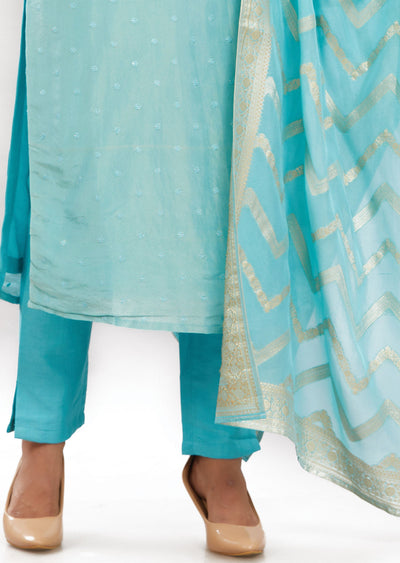 Light Blue Tissue Silk Kurti with Mirror & Sequence Work