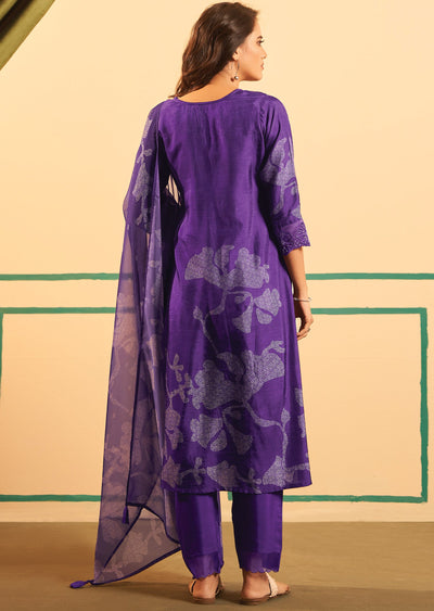 Purple Silk Straight cut suits