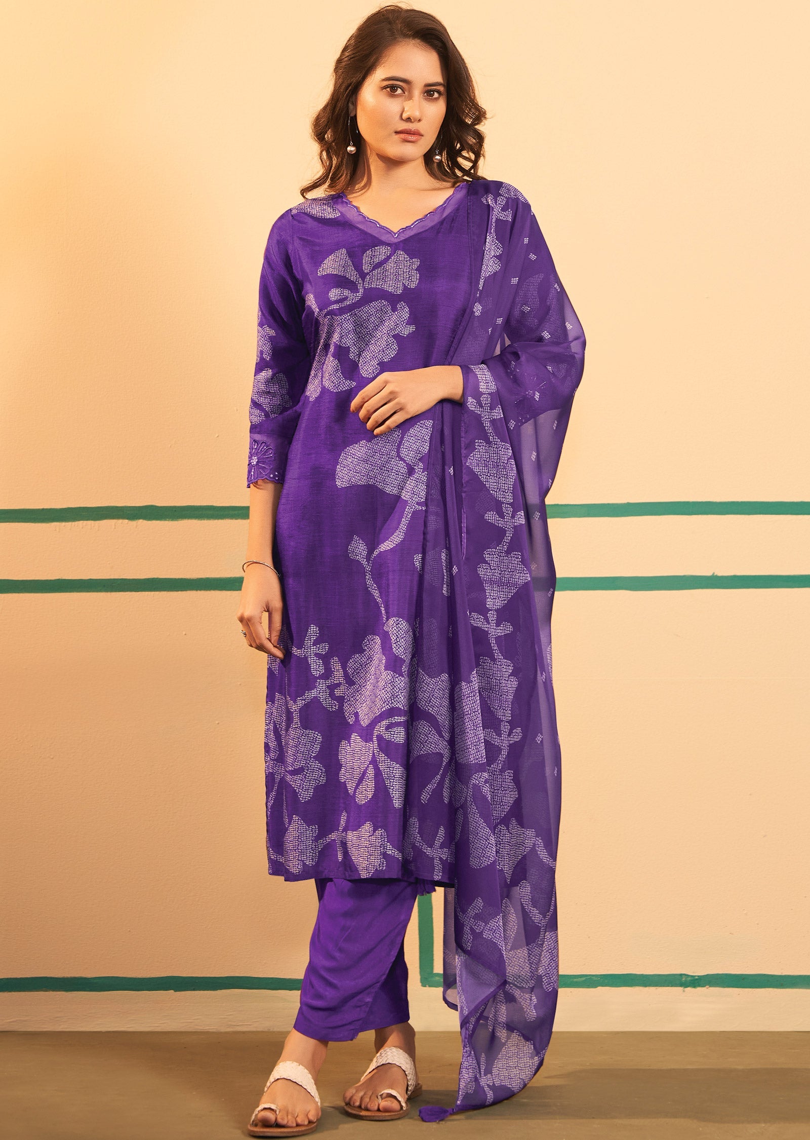 Purple Silk Straight cut suits