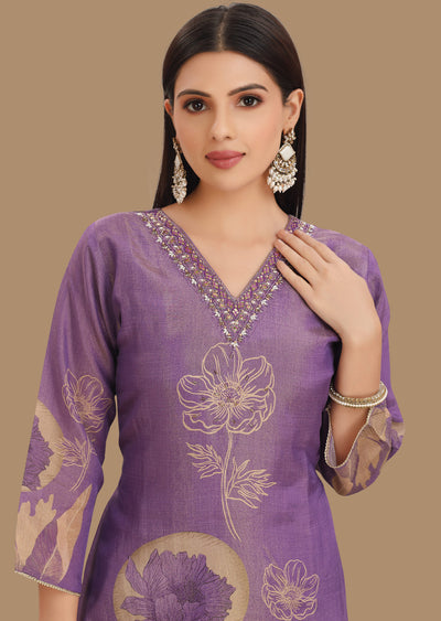Lavender Tissue Silk Straight Cut Suit