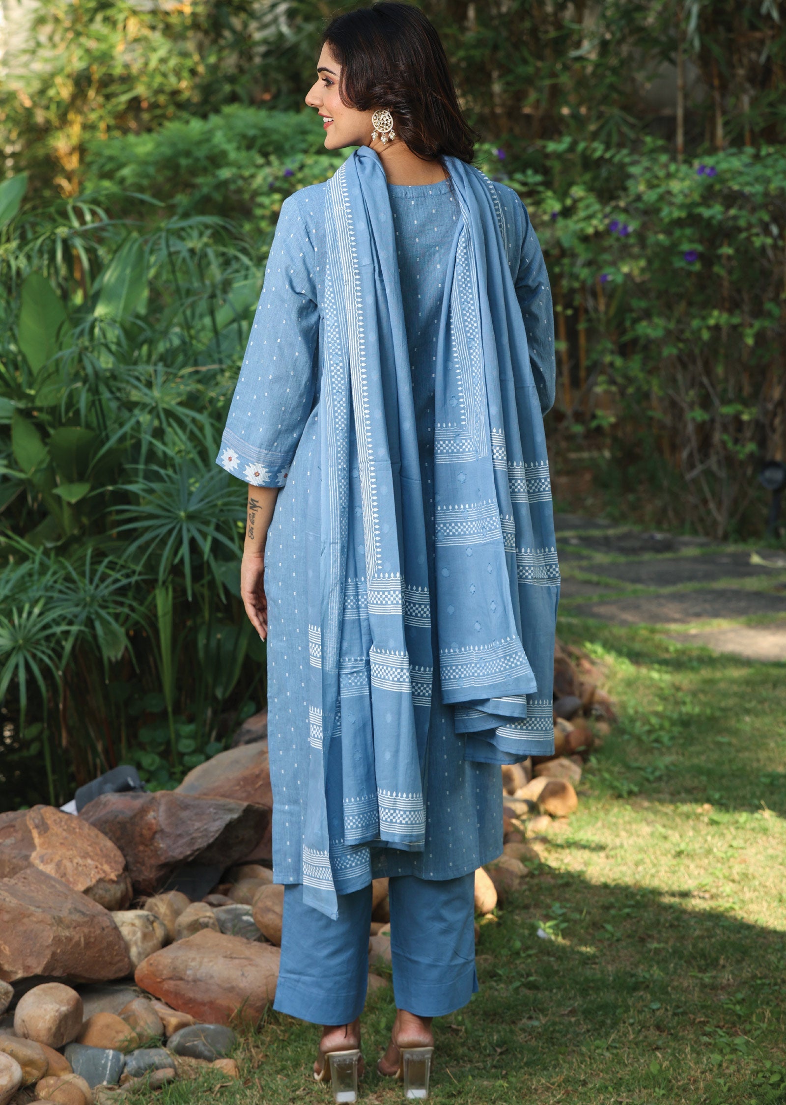 Light Blue Handloom Cotton Straight Cut Suit