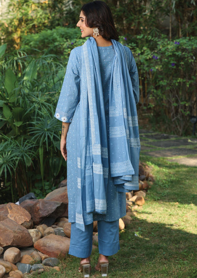 Light Blue Handloom Cotton Straight Cut Suit