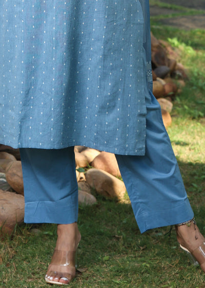 Light Blue Handloom Cotton Straight Cut Suit