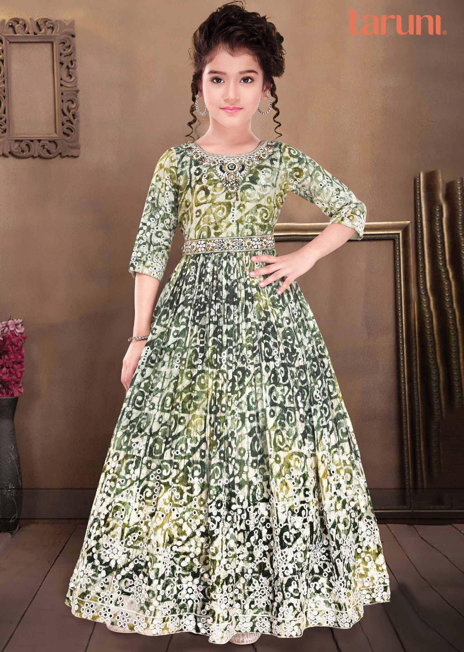 Teal Blue Chiffon Zardosi & Embroidered Kids Gown