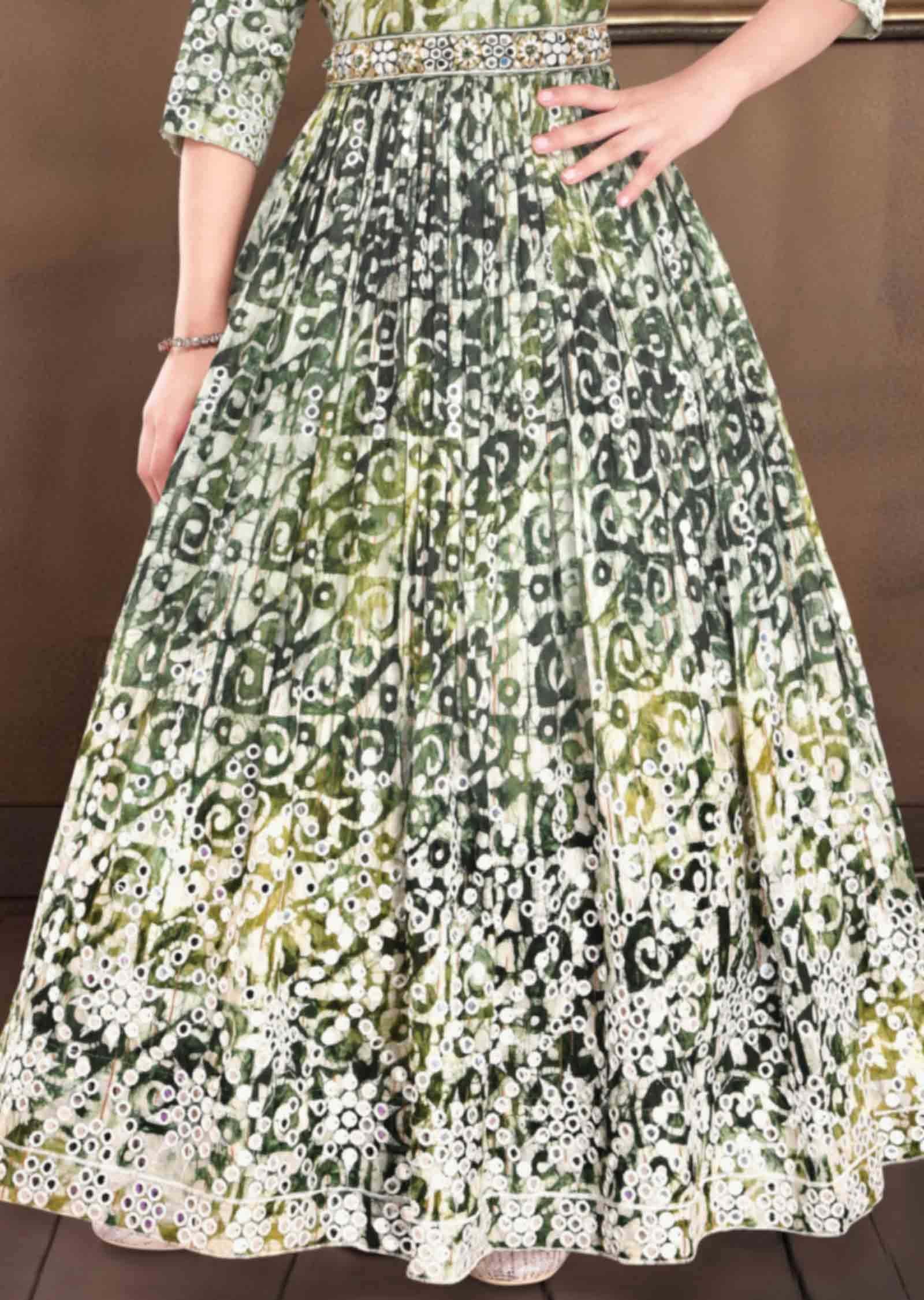 Teal Blue Chiffon Zardosi & Embroidered Kids Gown