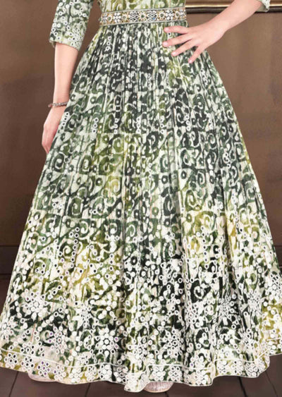 Teal Blue Chiffon Zardosi & Embroidered Kids Gown