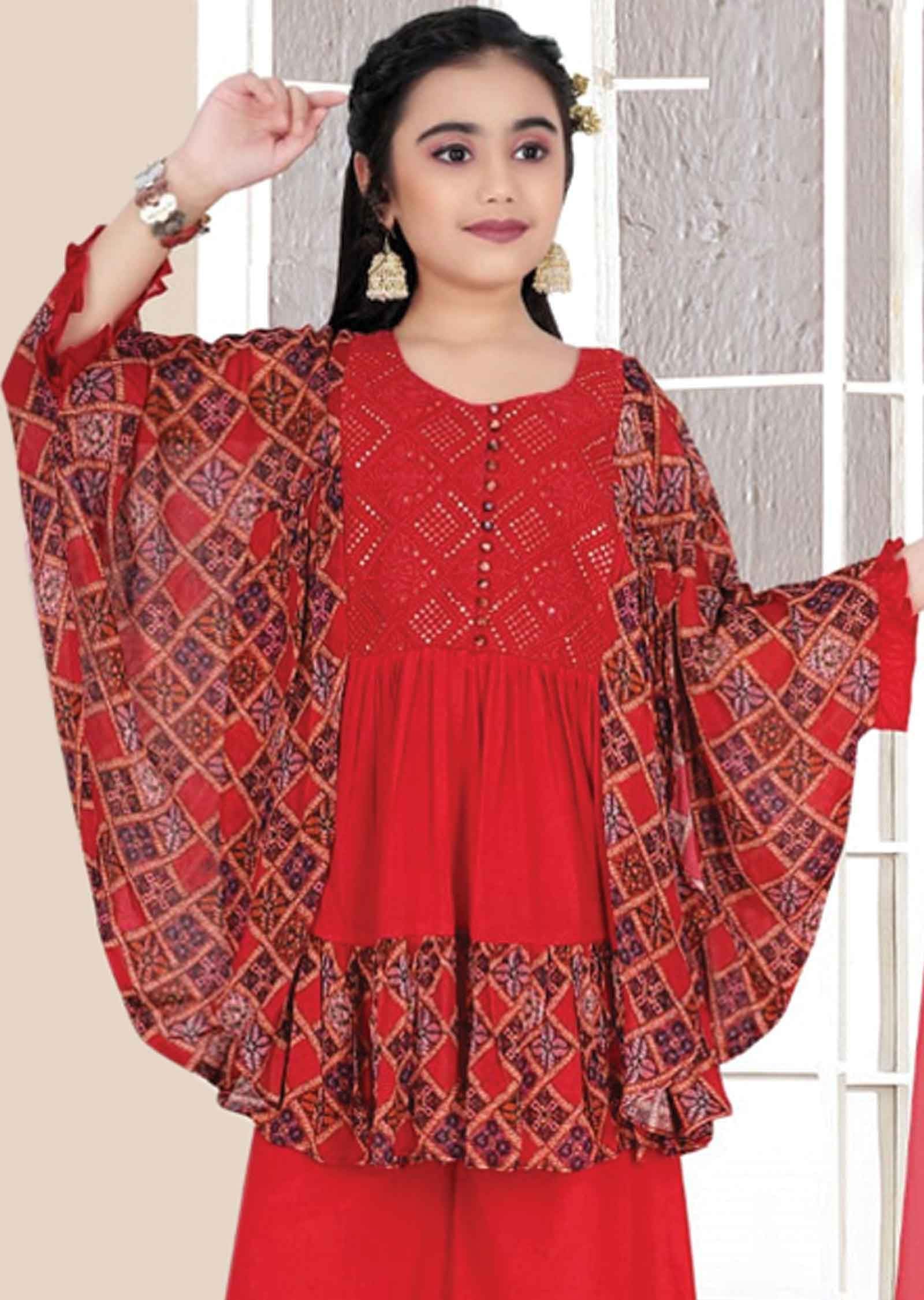 Sea Green Georgette Kids Nayara Cut