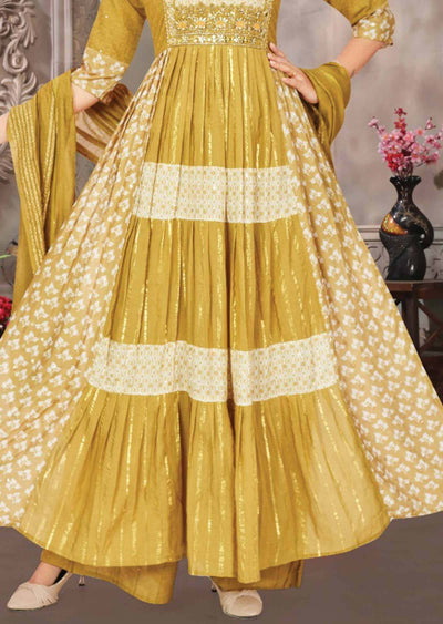 Mustard Muslin Embroidered Nayara Cut